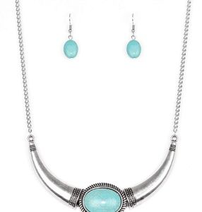 Paparazzi Silver & Turquoise Necklace Earring Set